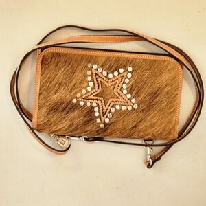 Montana Silver‎ Smith Small Wallet,  Crossbody Leather Cowhide Rhinestone Star